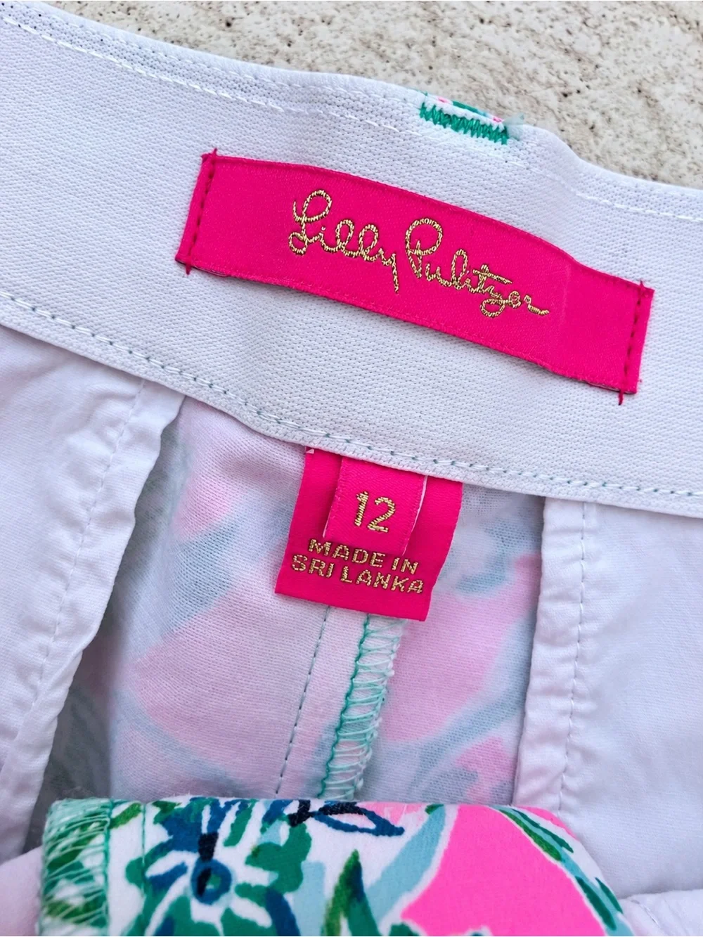 Lilly Pulitzer Size 12 Floral Print Callahan Shorts Pink Green Cotton Stretch